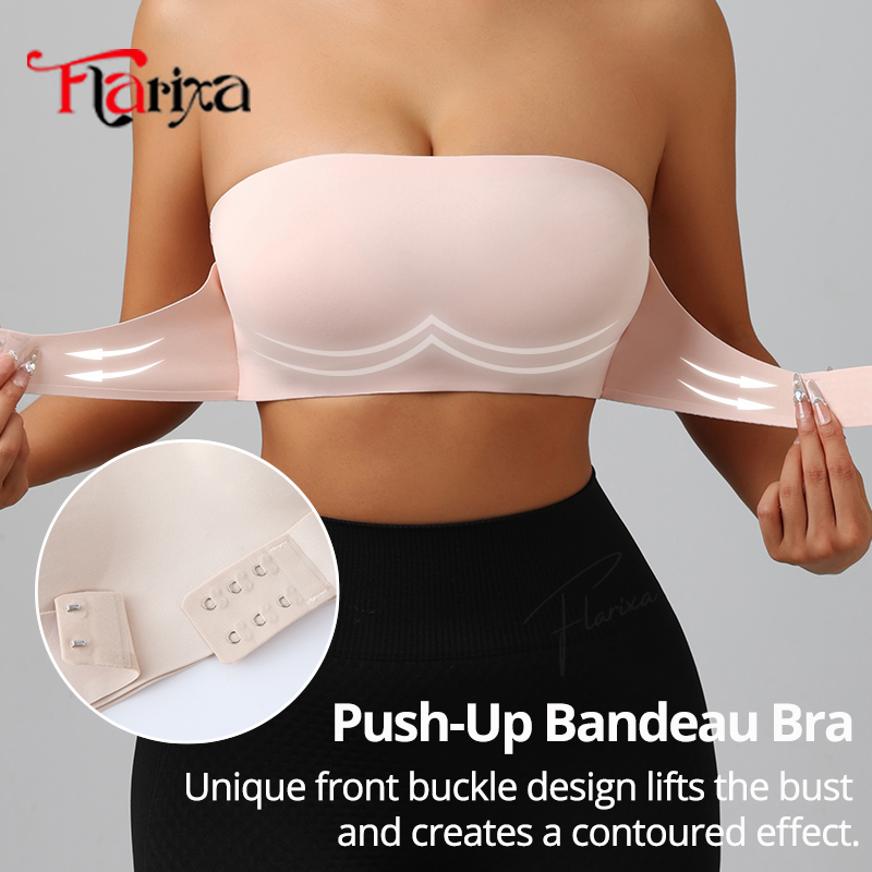 Push Up Bra Padded - Flarixa Women Front Closure Strapless Bra