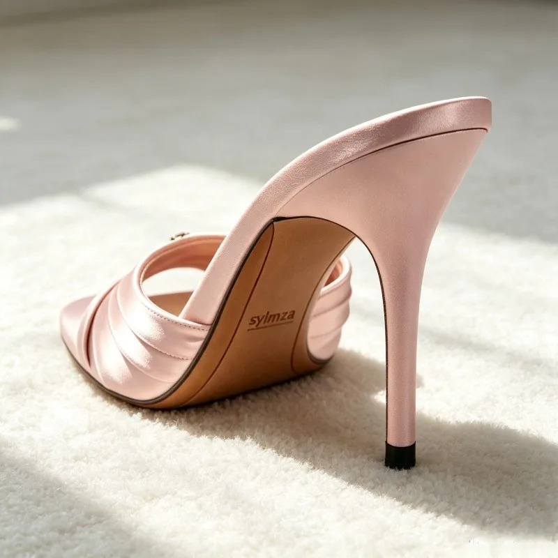 Slip Dress Satin - Luxury Shiny Rhinestone Detail Mules Sandals