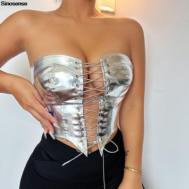 Strapless Bra Backless - Women PU Leather Bustier Crop Tube