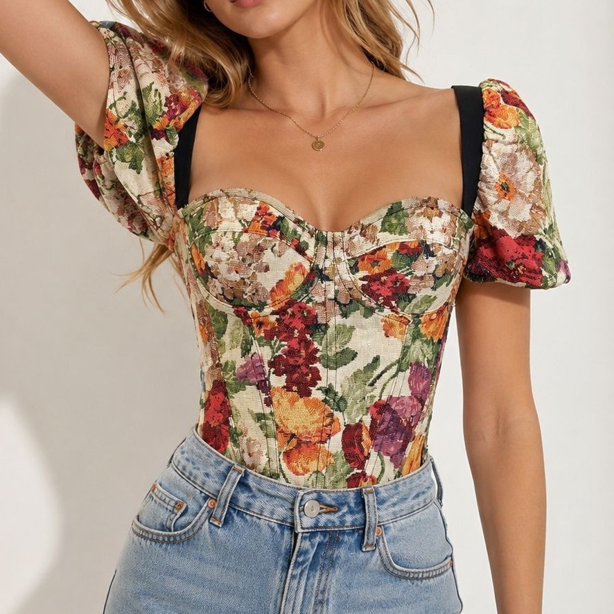 Multicolor Oil Painting Style  - Corset Waist Cinch review and price
