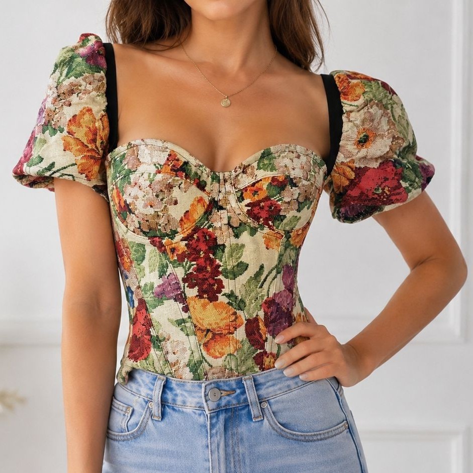 Multicolor Oil Painting Style  - Corset Waist Cinch review and price